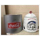 Coca Cola cookie jar and tin