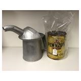 Pennzoil vintage tin and old oil can with spout