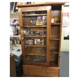Wooden display case with lock and key contents