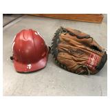 Baseball glove Rawlings and baseball helmet