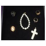 Lot of costume jewelry incl. pearl cross with 14k