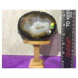 Brazil geode slice on wooden pedestal stand local