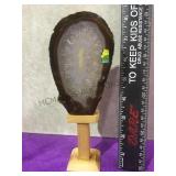 Brazil geode slice on wooden pedestal stand local
