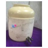 Antique stoneware water cooler with brass s