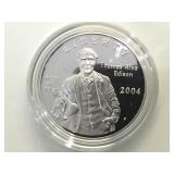 2004 Thomas Alva Edison Comm Proof Silver Dollar,