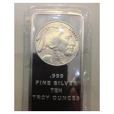 10 oz. .999 fine silver Buffalo Bar