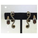 2 pairs of sterling earrings w/green & red