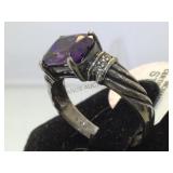 Sterling ring w/purple & clear gemstones, size