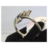 Sterling ring w/ M & a heart, clear gemstones ,