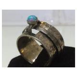 Hammered sterling ring w/ fire opal, size 8