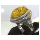 Sterling ring w/ yellow stone, size 6