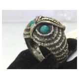 Sterling owl ring w/ turquoise eyes, size 5