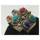 Sterling ring w/ multi gemstones, size 7