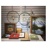 Lot of framed pictures, dream catchers and more