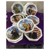 7 John Wayne collector plates, stands, Franklin