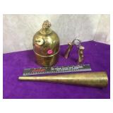 3 vintage brass items inc oil burner font with