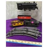 Marx keywind train set, 3 tin cars, plastic