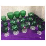 16 pcs  green & clear depression stemware, local