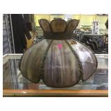 Vintage metal & slag glass lamp shade, large