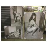 Collection of 3 Betty Paige prints on canvas.
