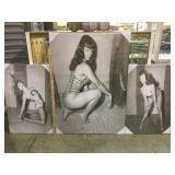 Collection of 3 Betty Paige prints on canvas.