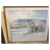 Framed & matted winter mountain print 39 x 33.