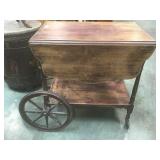 Wooden food rolling cart w/ drop leaves