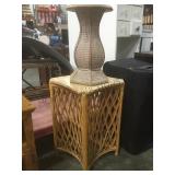 Wicker side table w/ marble top & rattan