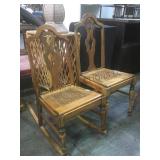 Vintage wood & rattan chairs, 1 small rocker &