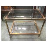 Metal 2 tier glass top side table, missing bottom
