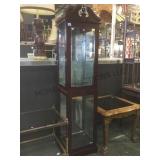 2 section lighted wood & glass display tower.