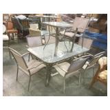 Outdoor dining table & 7 chairs & matching side