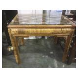 Bamboo & rattan glass top side table.