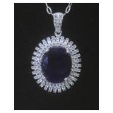 Silver necklace blue sapphire corundum,11.78 ct,