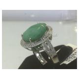 Silver & platinum plated emerald beryl ring, size