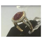 Silver & vermiel ring, size 7, ruby cabochon,
