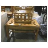 Small wood table w/ drop leaves & wood mag rack.