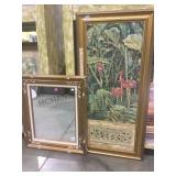 Framed oil on canvas & framed wall mirror.