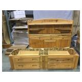 Queen size bed frame with lower storage drawers