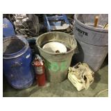 3 trash cans w/ contents, drill bits, screws &