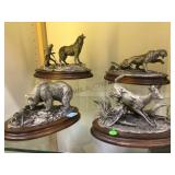 Set of 4 pewter sculptures "The Survivng Wildlife