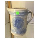 Antique Stoneware pitcher, birds pattern,  8