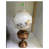 Vintage copper based kerosene lamp with decorated