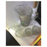 Antique pressed glass pitcher/ tumbler set,local