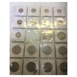 Sheet of Barber dimes & Walking Liberty Halfs