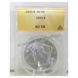 1923 Silver Peace Dollar, cased & graded