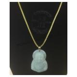 Jade pendant necklace w/ 14k gold hoop clasp on