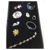 Tray of  some silver items, abolone & sterling