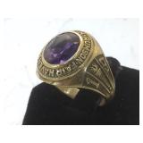 1968 10k gold ring purple gemstone, class ring,