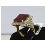 14k gold & cast Ruby & diamond ring, size 7, w/